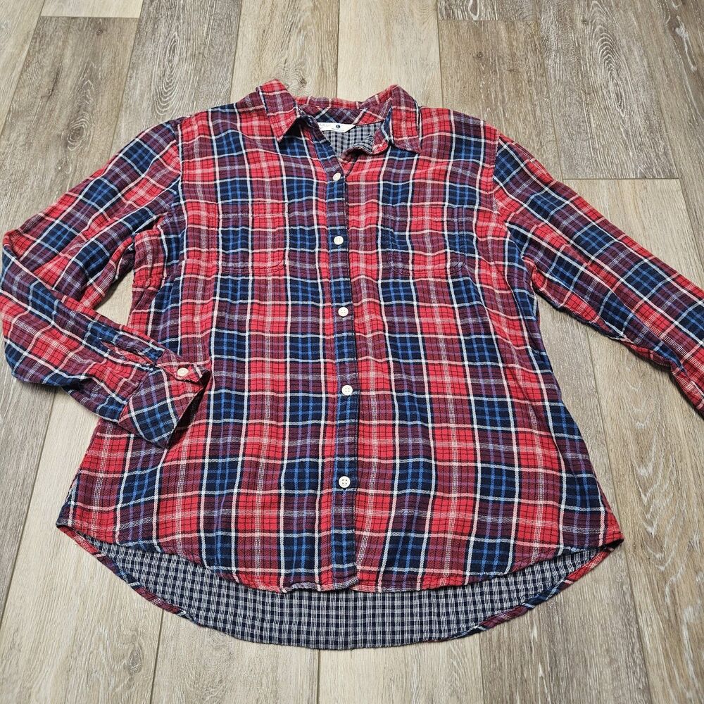 Riders By Lee Red Plaid Button Up Long Sleeve Fleece Flannel Shirt Women's Large
